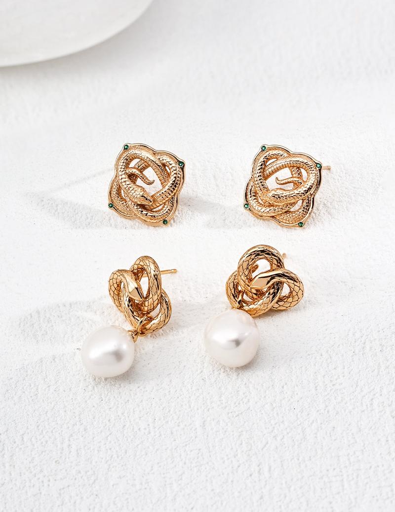 Product Introduction of Ethereal Essence Year of the Serpent Limited Edition | S925 Sterling Silver Plated with Vintage Gold Serpent Green Zirconia Earrings promise  ring 3