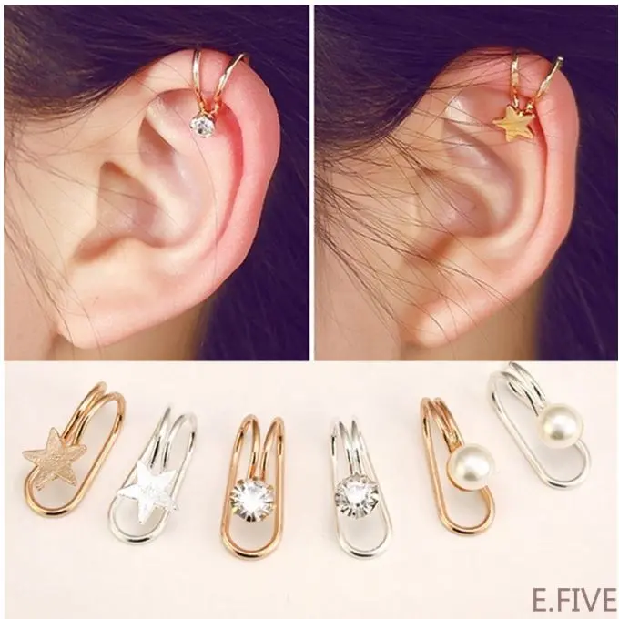 Anting Hijab Jepit 1 Sisi Fashion Anting Klip Mutiara Mata Bintang Kupu Salib Hati Wanita Aksesoris