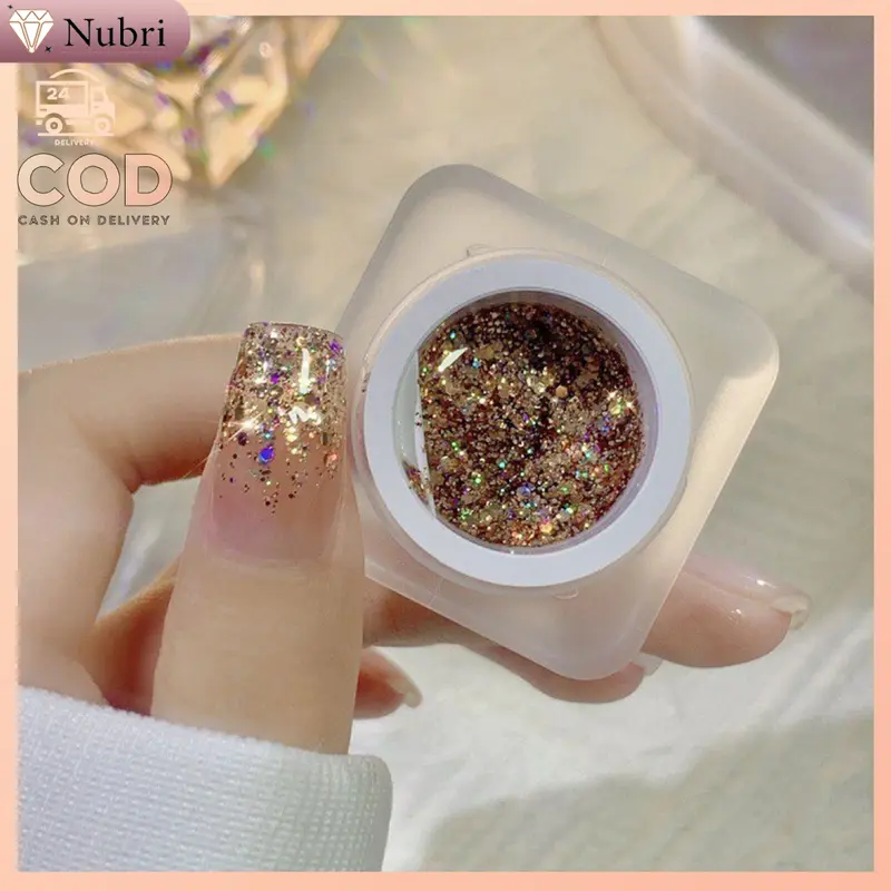 Nubri COD Paket Starburst Glitter Gel Warna-Warni Glitter Besar Toples Warna-Warni 6 Warna 3 Pena Terapi Cahaya Nail Art Set Gelatin 6