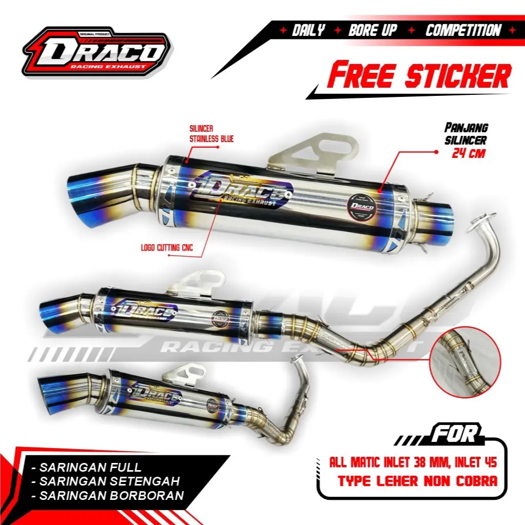 knalpot samlong Draco kawa HALF BLUE non cobra Aerox vario nmax vario160 pcx160 dll