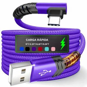 Cable USB C de 90 grados, USB a USB C de ángulo recto trenzado de nailon de carga rápida para iPhone 16 Pro Max, Samsung Galaxy S24 Ultra, iPad Air6 #TOP PICKS