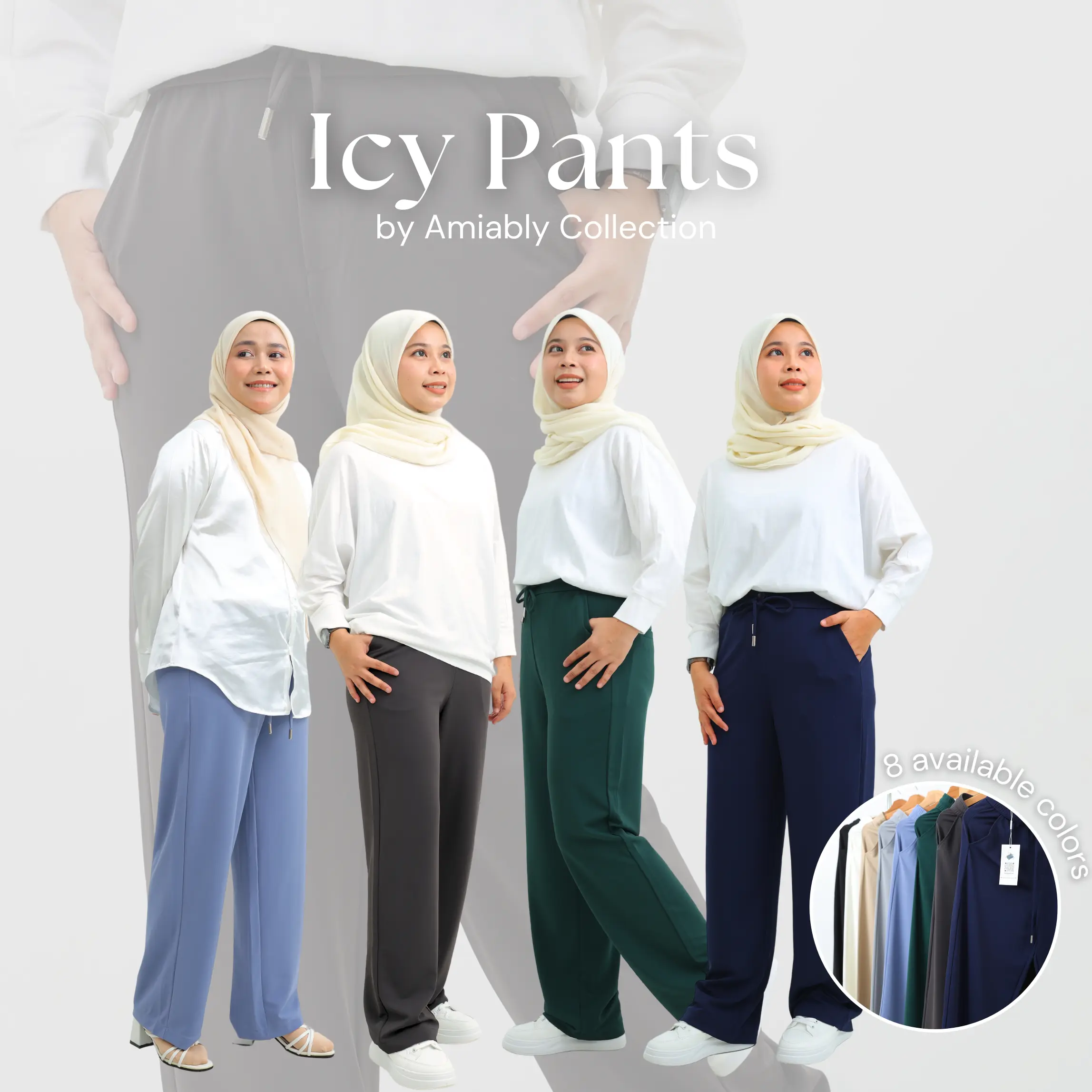 ICY PANTS- Amiably Collection High Quality Stretchable& Shape Retain Slimming Gottin Icy Slender Widely Pants Clothing Palazzo Wanita Women