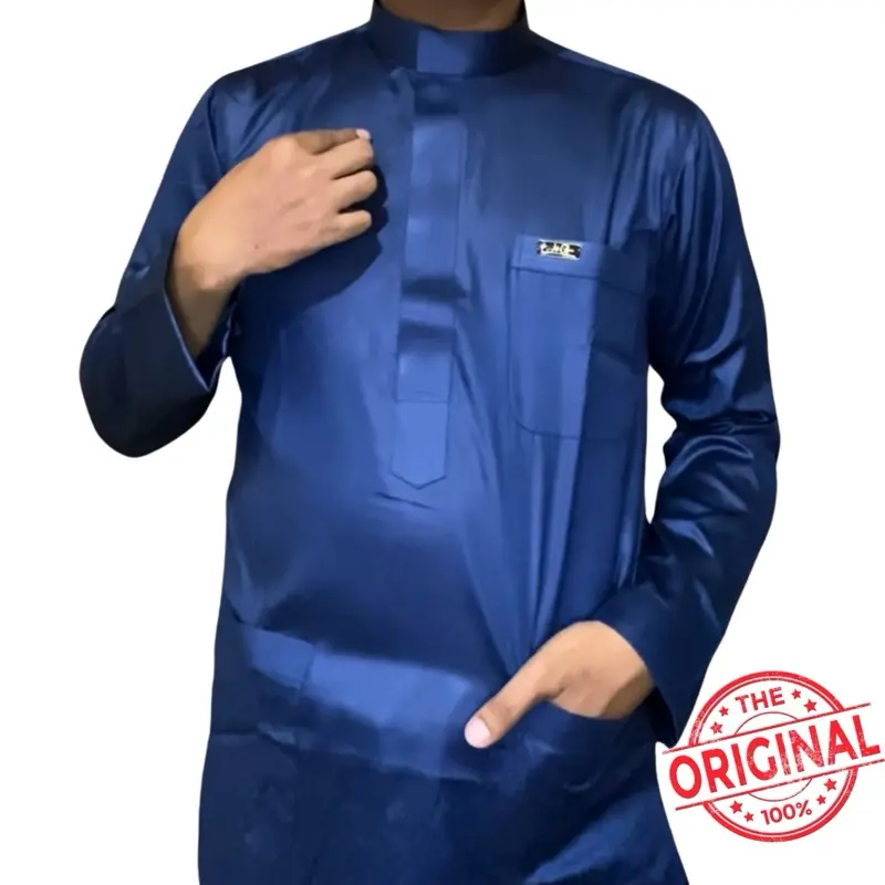 Baju koko Navy Original Saudi Polyester Import lengan panjang polos / Baju Pria Muslim Elit, Mewah, Berkelas dan Berkualitas Alghin Exclusive 51 2