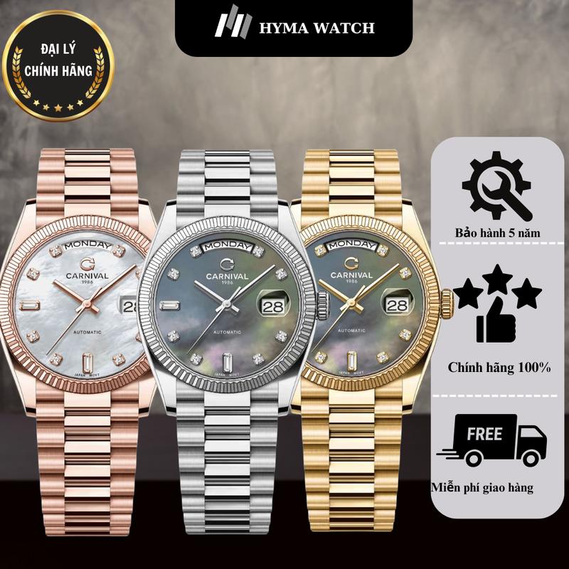 Đồng hồ Nam Carnival 8239G Phiên bản Daydate Máy cơ Bảo hành 5 năm Hyma Watch
