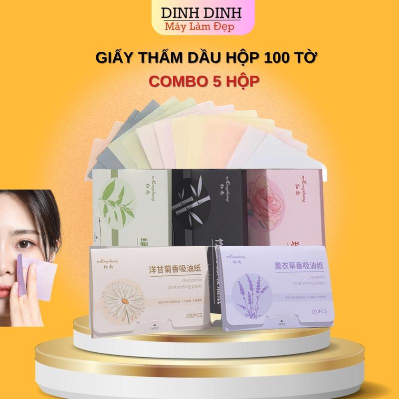 Combo 5 hộp Giấy thấm dầu da mặt 1 hộp 100 tờ thấm dầu mồ hôi tốt dành cho da dầu da mụn mọi loại da - Dinh Dinh máy làm đẹp