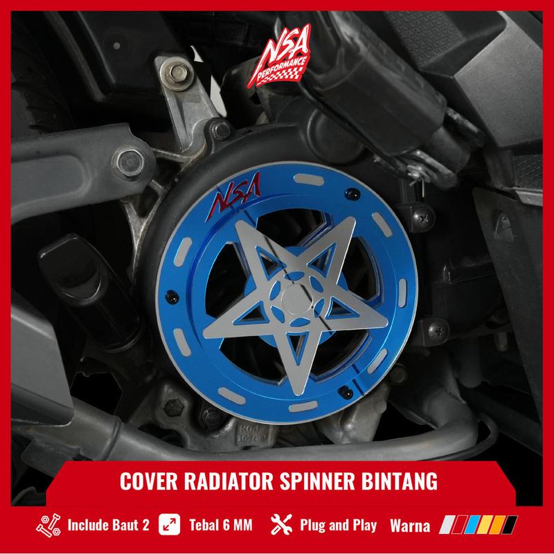 NSA COVER KIPAS SPINER TYPE BINTANG BLACK SERIES Beat Scoopy Vespa Mio Filano Fazzio TUTUP PELINDUNG KIPAS RADIATOR Universal Baut Gold Motor cover  radiator Motorcycle Orange 8