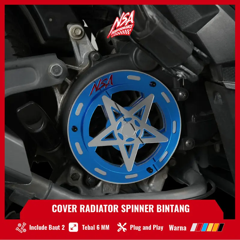 NSA COVER KIPAS SPINER TYPE BINTANG BLACK SERIES Beat Scoopy Vespa Mio Filano Fazzio TUTUP PELINDUNG KIPAS RADIATOR Universal Baut Gold Motor cover  radiator Motorcycle Orange 7