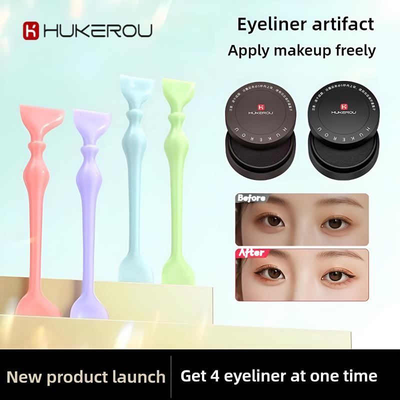 Hukerou Bộ tem bút kẻ mắt, 1 bộ, Đen và nâu, Mỹ phẩm trang điểm Hàn Quốc, Tự làm, Bút kẻ mắt lười biếng, Nhanh khô, Lâu trôi, Con dấu cho bút kẻ mắt