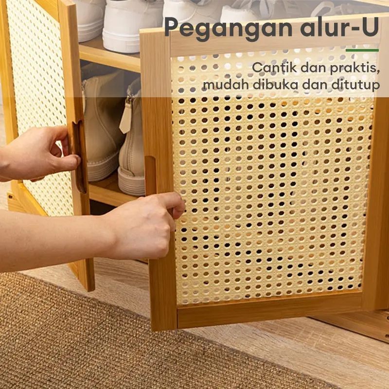 Lemari Sepatu bambu Rak Sepatu Duduk Lemari Sepatu Bambu Lemari Sepatu Multifungsi dengan dan Hemat Ruang Bangku Ganti Sepatu Rak Sepatu Berlapis-Lapis rak tv rotan plastik lemarili pat storage cabinet lemari sepatu aesthetic lemari rotan aesthetic 2