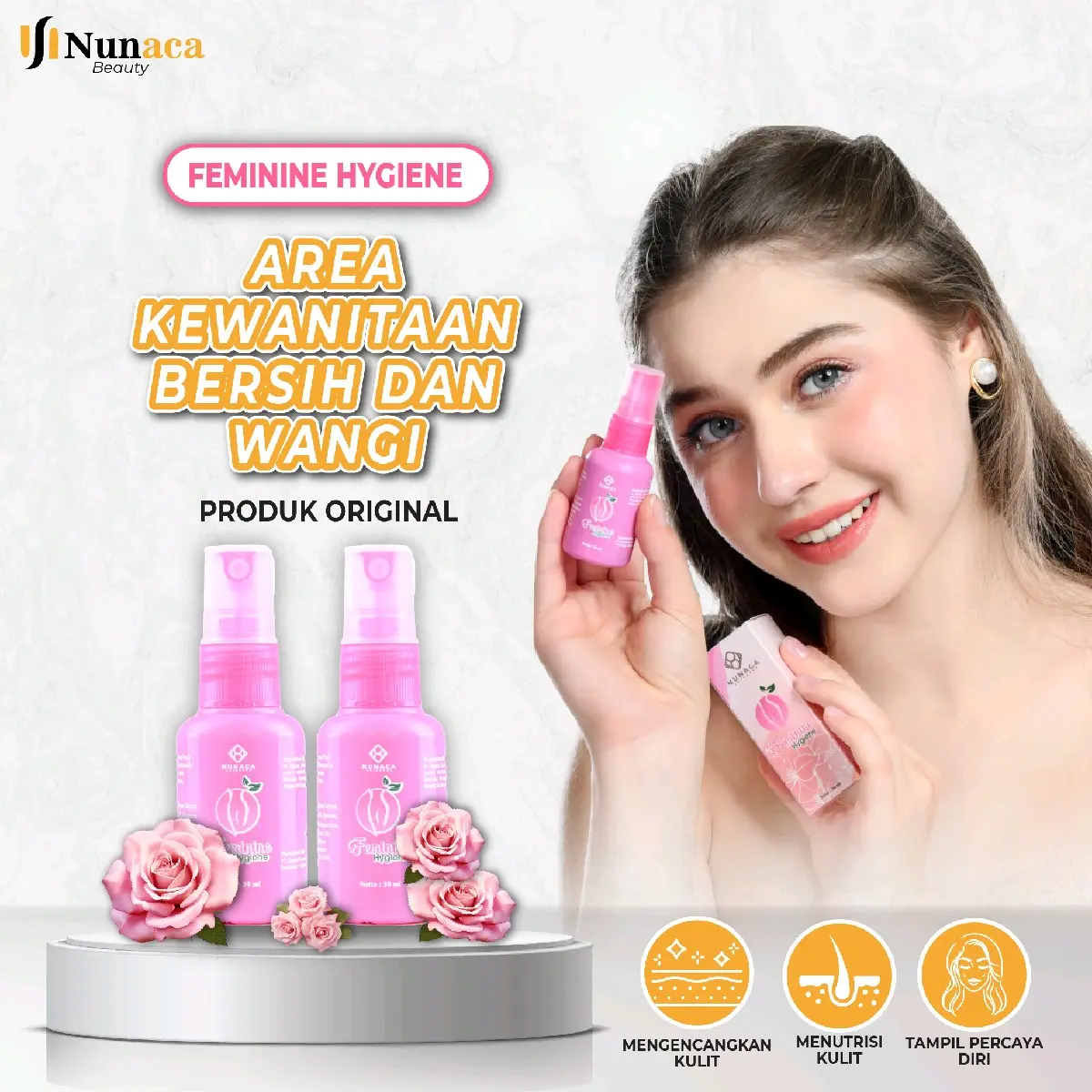 NUNACA FEMININE HYGIENE-MEMBERSIHKAN DAN MERAWAT BAGIAN KEWANITAAN -ALAMI ORIGINAL BPOM -KEPUTIHAN BERKURANG -PENCERAH -PERAWATAN KEWANITAAN 100%ALAMI