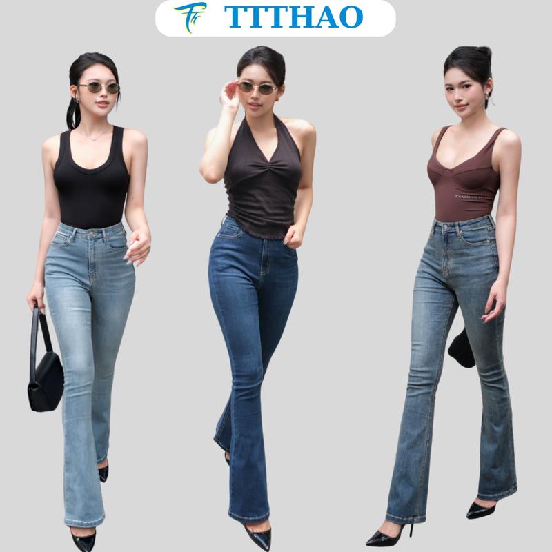 Quần jean nữ ống loe TTTHAO cao cấp dài 106cm kiểu dáng quần jeans ống bas VNXK phong cách quần jeans nữ basic J14