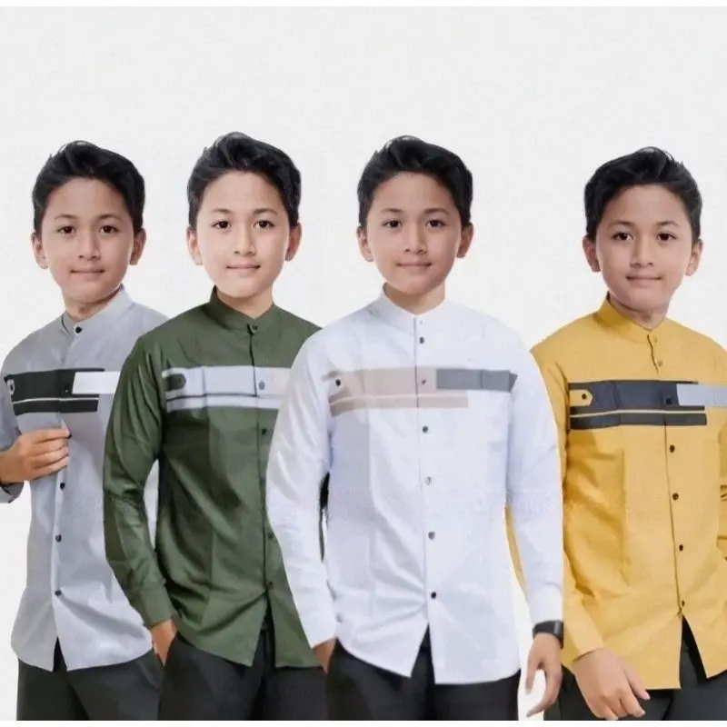 Baju Koko Anak Laki-Laki Kasual Lengan Panjang Koko Anak Tanggung SD-SMP Motif Yordan Koko Hadroh Anak Baju Koko Azzahir Kain Katun Lembut