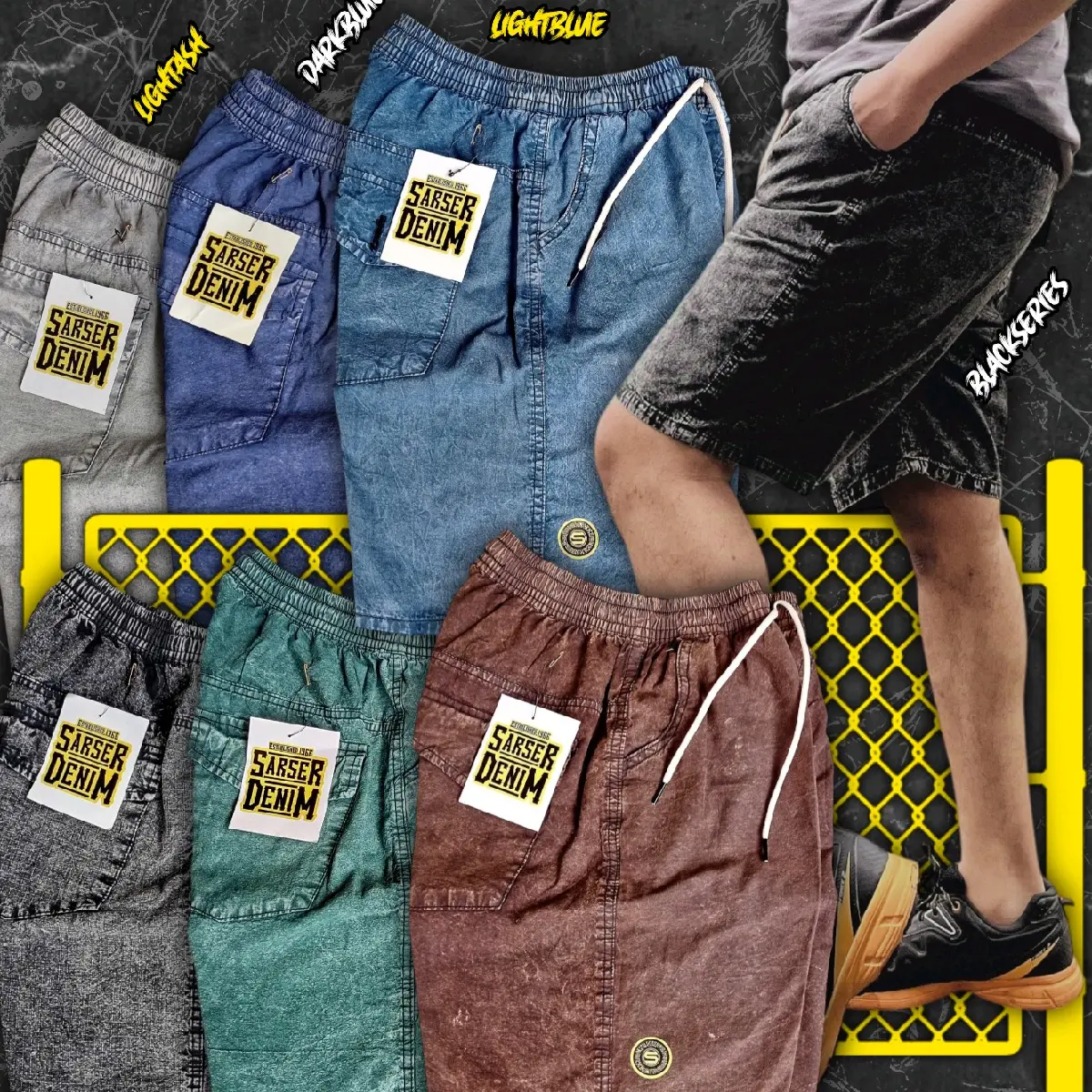 Paket Hemat 3 Celana Pendek Boardshort Distro Jeans Denim Grey Tebal Surfing Pantai Nyaman Panjang