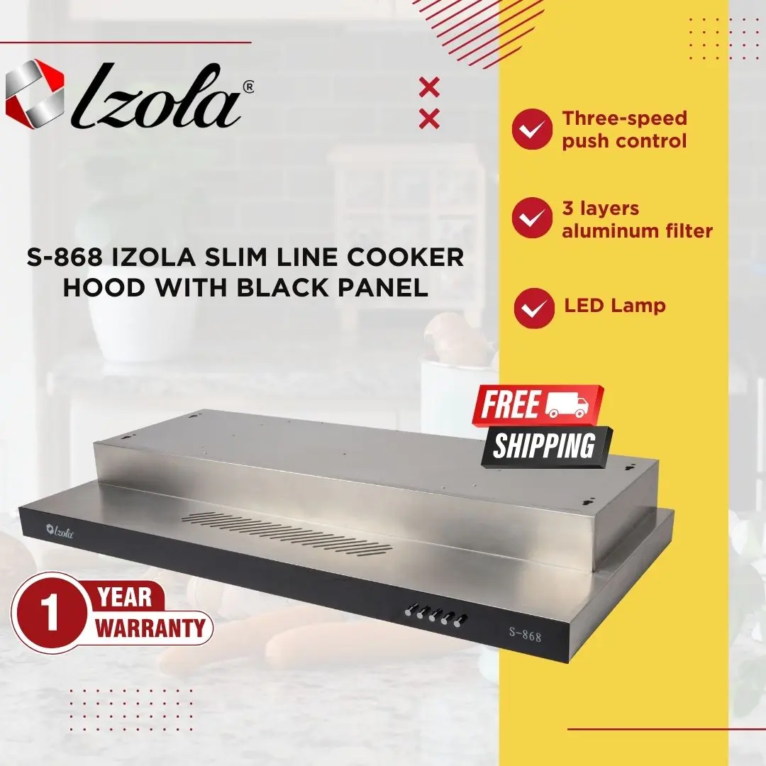 IZOLA S-868 Slim Line Cooker Hood with Black Panel