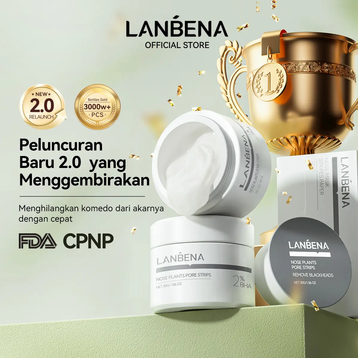 [OFFICIAL] LANBENA Hidung Blackhead Remover Cream - Masker Komedo & Komedo Pembersih, Masker untuk Komedo, Perawatan Jerawat, Pore Strip Deep Treatment, Cleansing & Repairing 30g