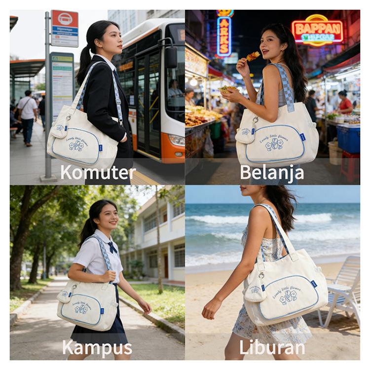 CBCY Tas Tote Anti Air Wanita Putih Bordir 3D Lucu Dilengkapi Dompet Bisa Muat Laptop 14 Inci Tas bahan kain serbaguna sage tote bag CBCY Tas Tote Anti Air Wanita Putih Bordir 3D Lucu Dilengkapi Dompet Bisa Muat Laptop 14 Inci Tas bahan kain serbaguna sage tote bag