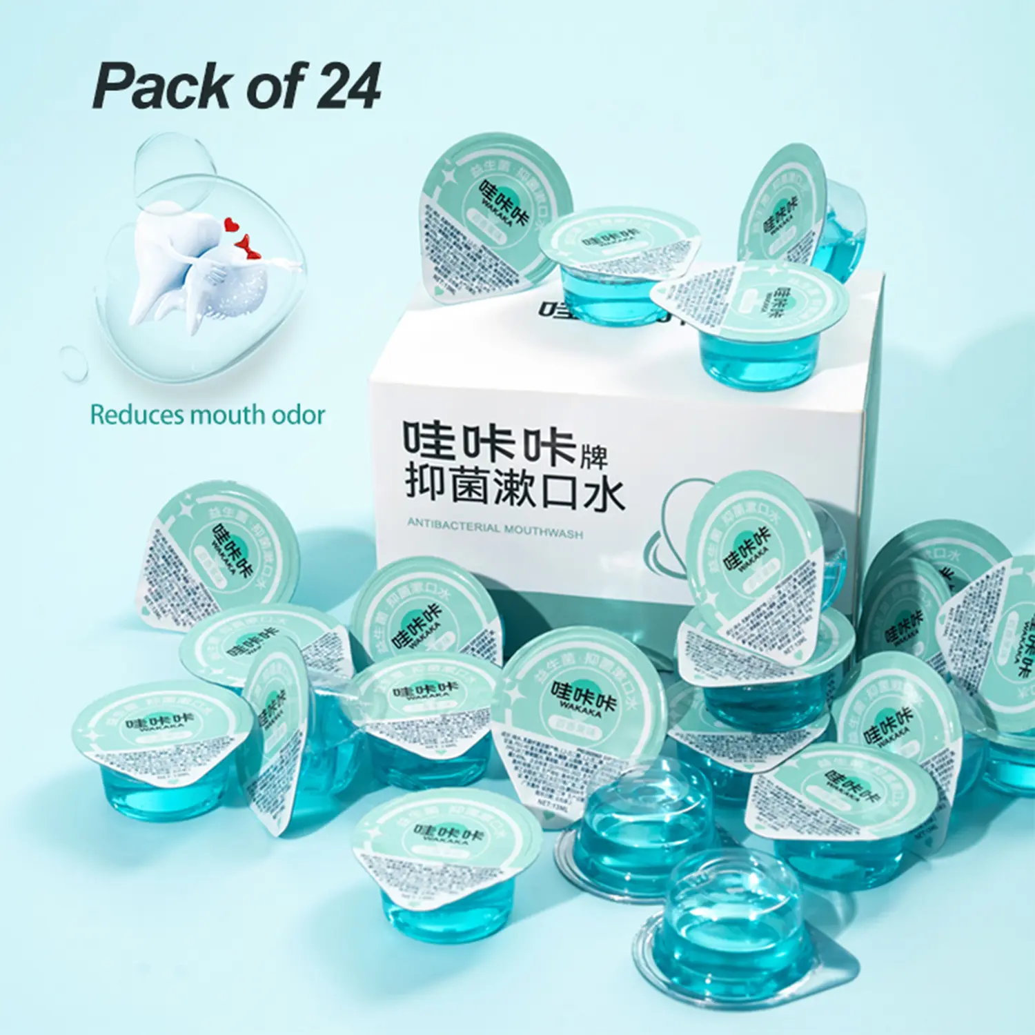 Nước Súc Miệng Lợi Khuẩn Cầm Tay WAKAKA, Dành Cho Nam Và Nữ, hơi thở tươi mát, miệng sạch, 24 chiếc * 13ML / hộp