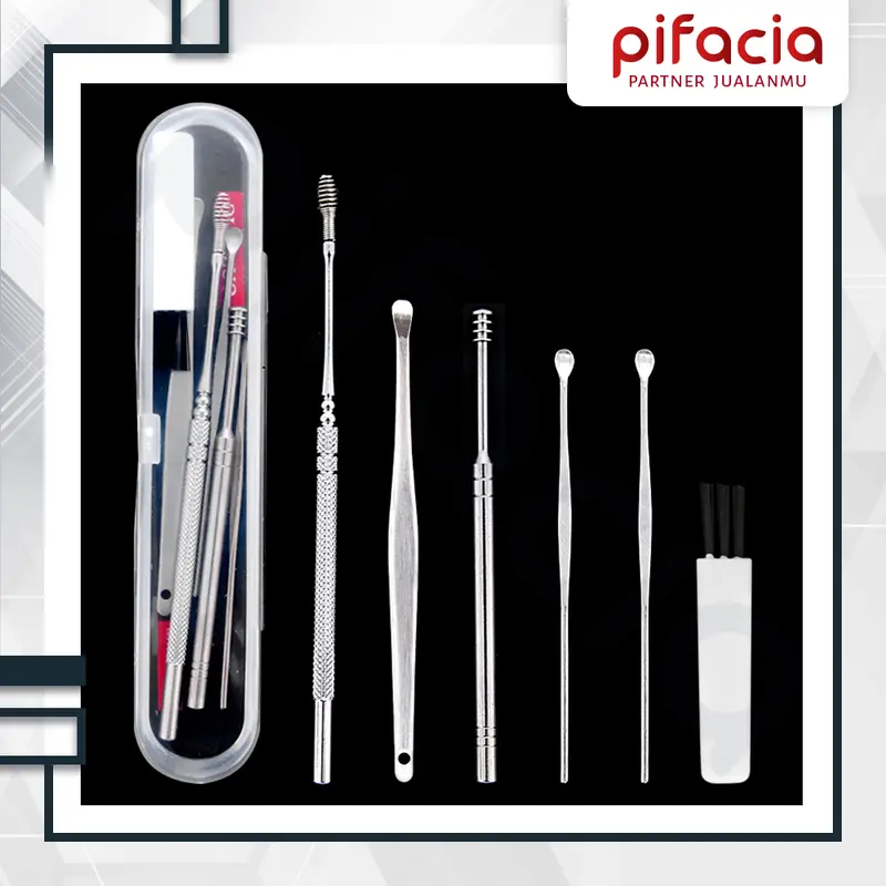 PIFACIA Pembersih Telinga Set Alat Korek Kuping Stainless Isi 7 Pcs Free Kotak 0