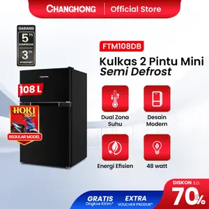 Changhong Kulkas 2 pintu Mini (Refrigerator) Lemari Es Kapasitas 108 Liter – Black FTM108DB