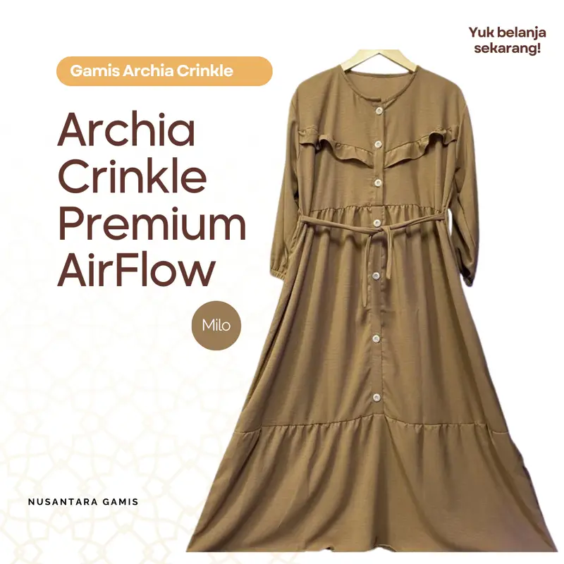 Gamis Archia Crinkle AirFlow Premium Dress Wanita terbaru lebaran 2025 Kancing Muslim gamis  remaja Panjang Wudhu Dewasa Lembut 3