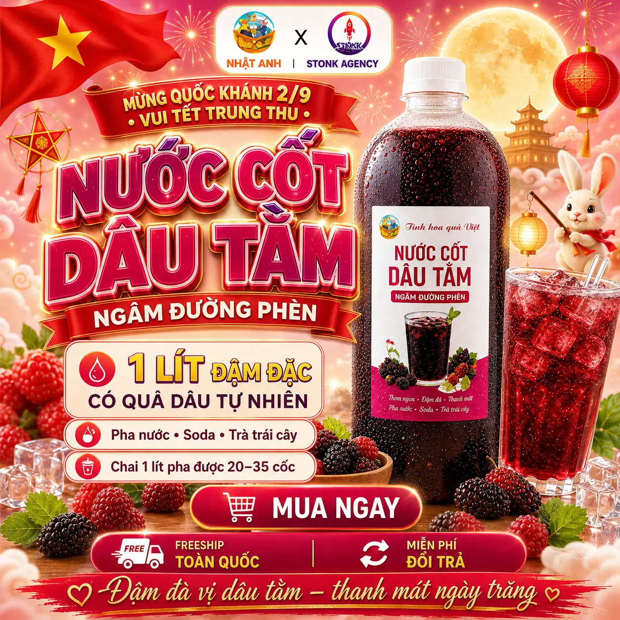 [1 Lít Đậm Đặc] Nước Cốt Dâu Tằm Ngâm Đường Phèn Chuẩn Vị – Thanh Mát Giải Nhiệt, Đẹp Da Tự Nhiên | Siro Dâu Tằm Thơm Đậm Vị Pha Nước Đá, Soda, Trà Trái Cây | Ăn Vặt Nhật Anh