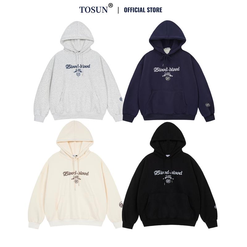 [TOSUN] Áo Hoodie Nỉ Lông Cáo Form Boxy Thêu Nổi BLOOD Mũ 2 Lớp HD08