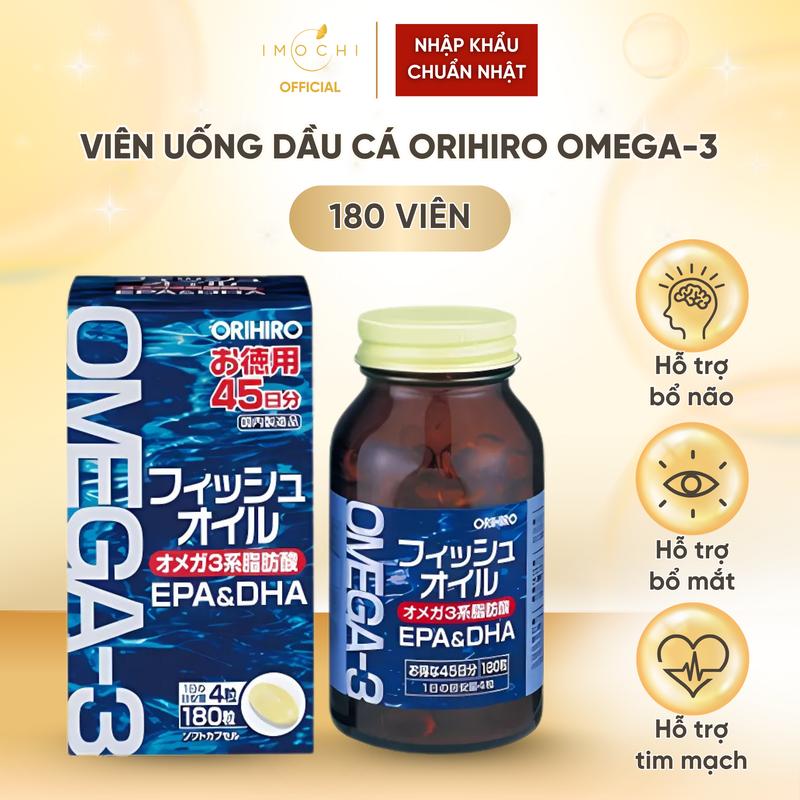 Viên Uống Dầu Cá Orihiro Omega-3 Nhật Bản Hỗ Trợ Bổ Não Bổ Mắt Tốt Cho Sức Khỏe Tim Mạch 180 Viên