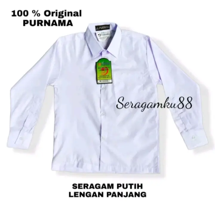 Seragam Sekolah Purnama Original Kemeja Putih Panjang untuk SD, SMP, SMA, Magang, dan Kerja - Formal, Baju 0