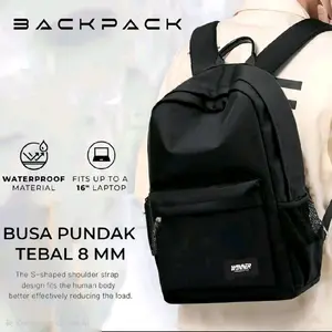 Tas Pria Wanita Tas Distro Backpack Waterproof Tas Sekolah Smp Sma Tas Punggung Tas Ransel Hitam B 2122