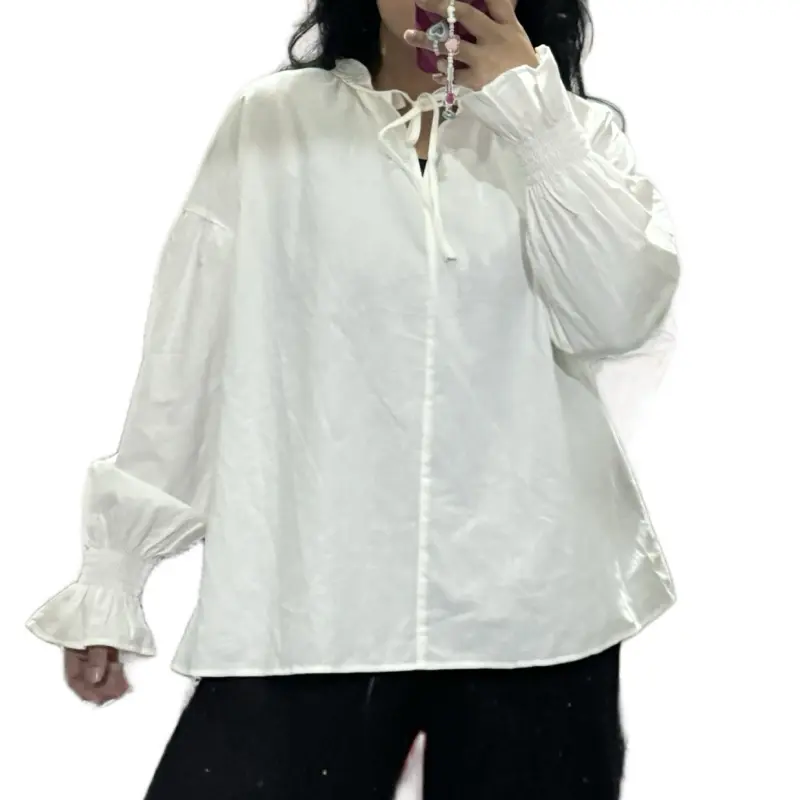 GUU White Cotton Long Sleeve Blouse
