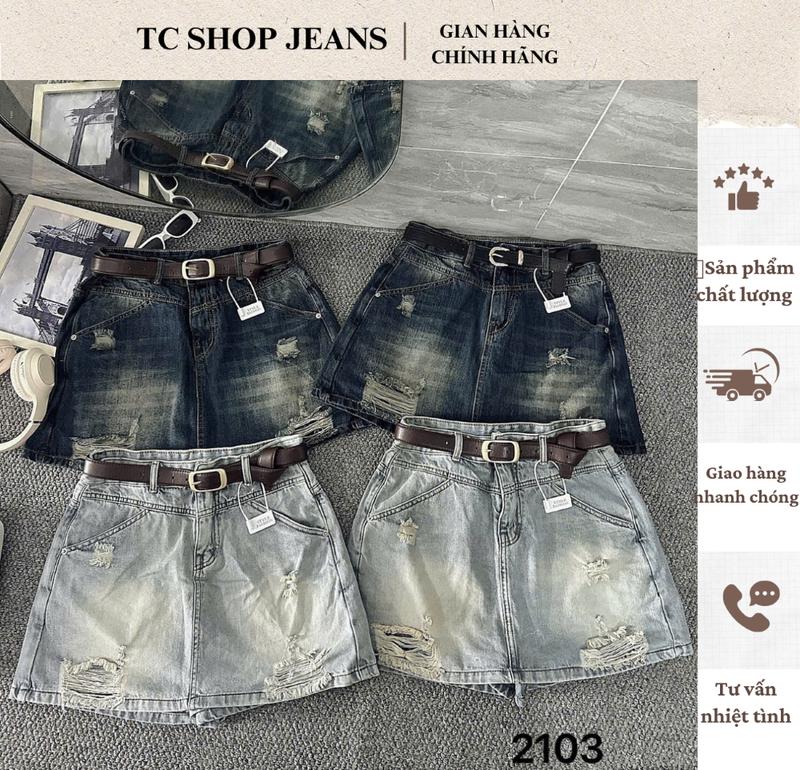 TCSHOPJEANS QUẦN SHORT VÁY JEAN BIGSIZE LƯNG CAO THÊU NƠ ĐỎ PHỐI RÁCH CHẤT JEAN QC CAO CẤP MÃ 2103