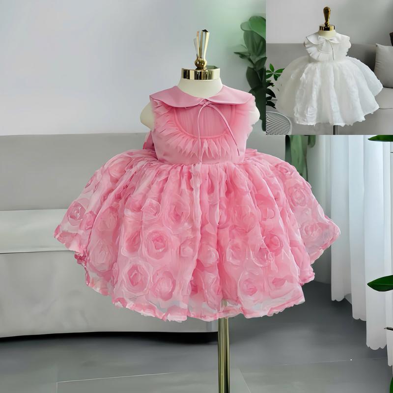 Váy/đầm tết cho bé Váy công chúa bé gái, đầm công chúa bé gái hoa hồng nổi 3D