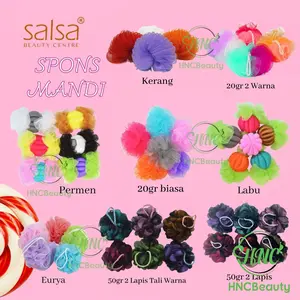 SALSA Bath Spons Mandi Sponge Labu | Permen | Kerang | 2 Lapis | Tali Putih Warna Warni | Shower Puff | 20gr Busa