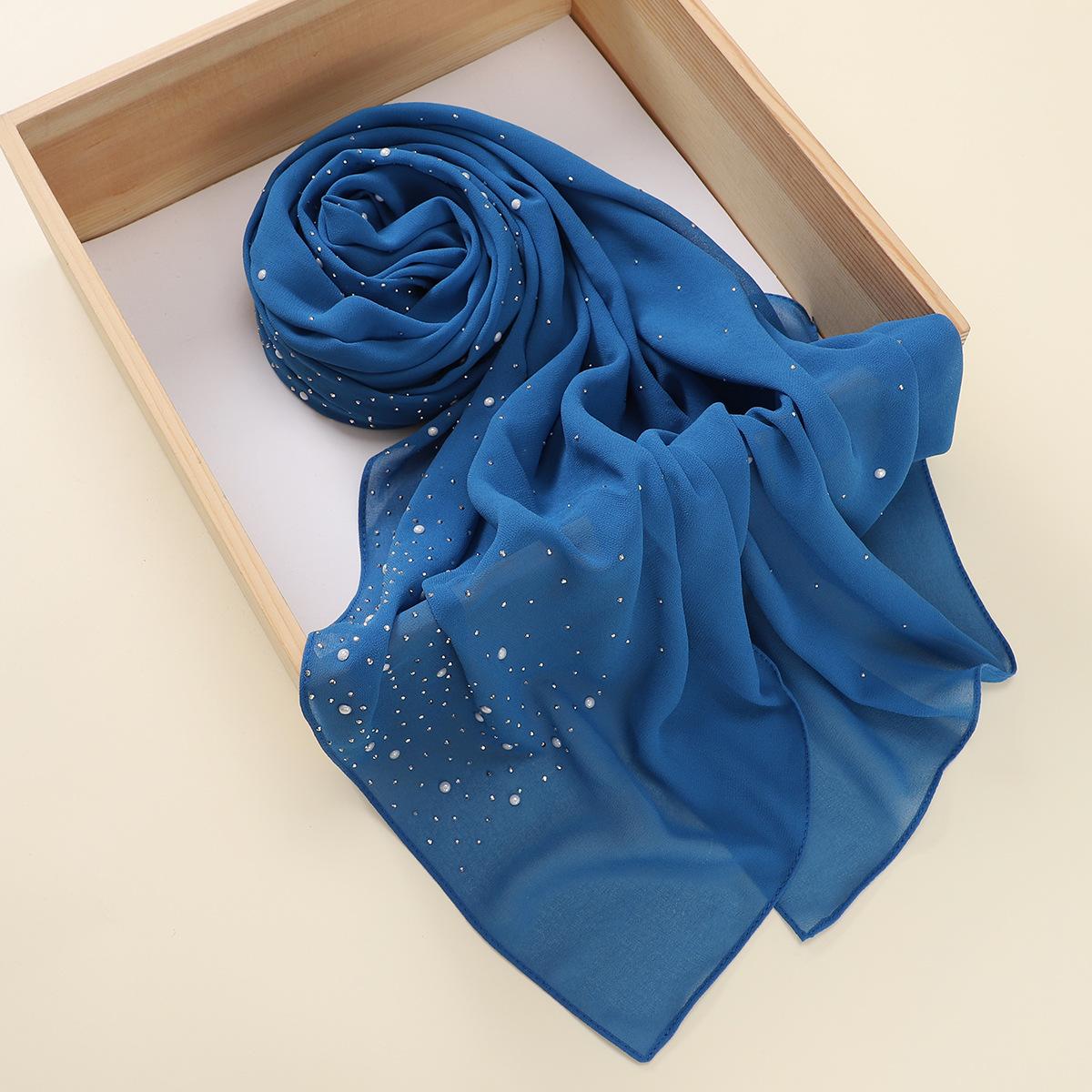 Malaysia Indonesia Pearl Chiffon material Baotou scarf rhinestone porcelain decorative fashion headscarf_voghion.com