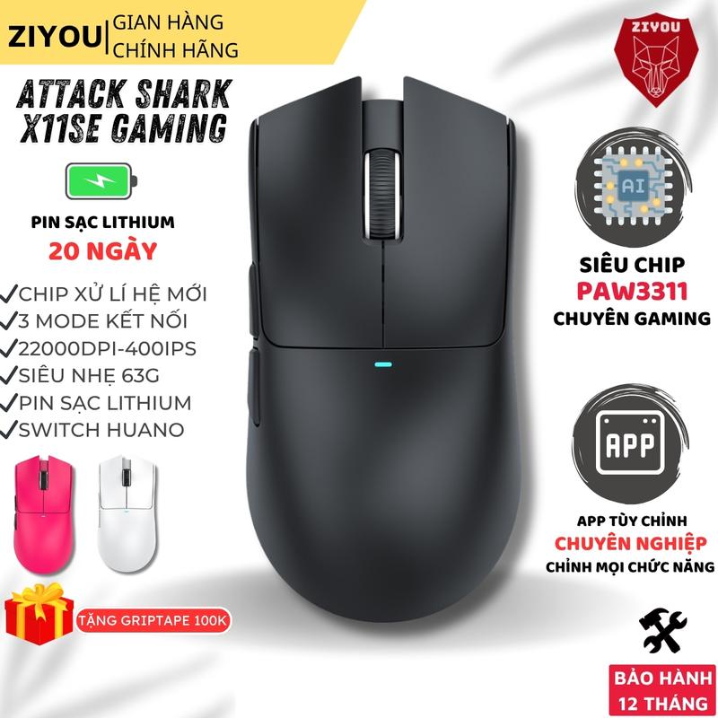 Chuột Không Dây Gaming Ziyou Attack Shark X11SE - 3 Chế Độ Kết Nối, Siêu Nhẹ 63g, Cảm Biến PAW3311, DPI Cao 22000, App Tùy Chỉnh