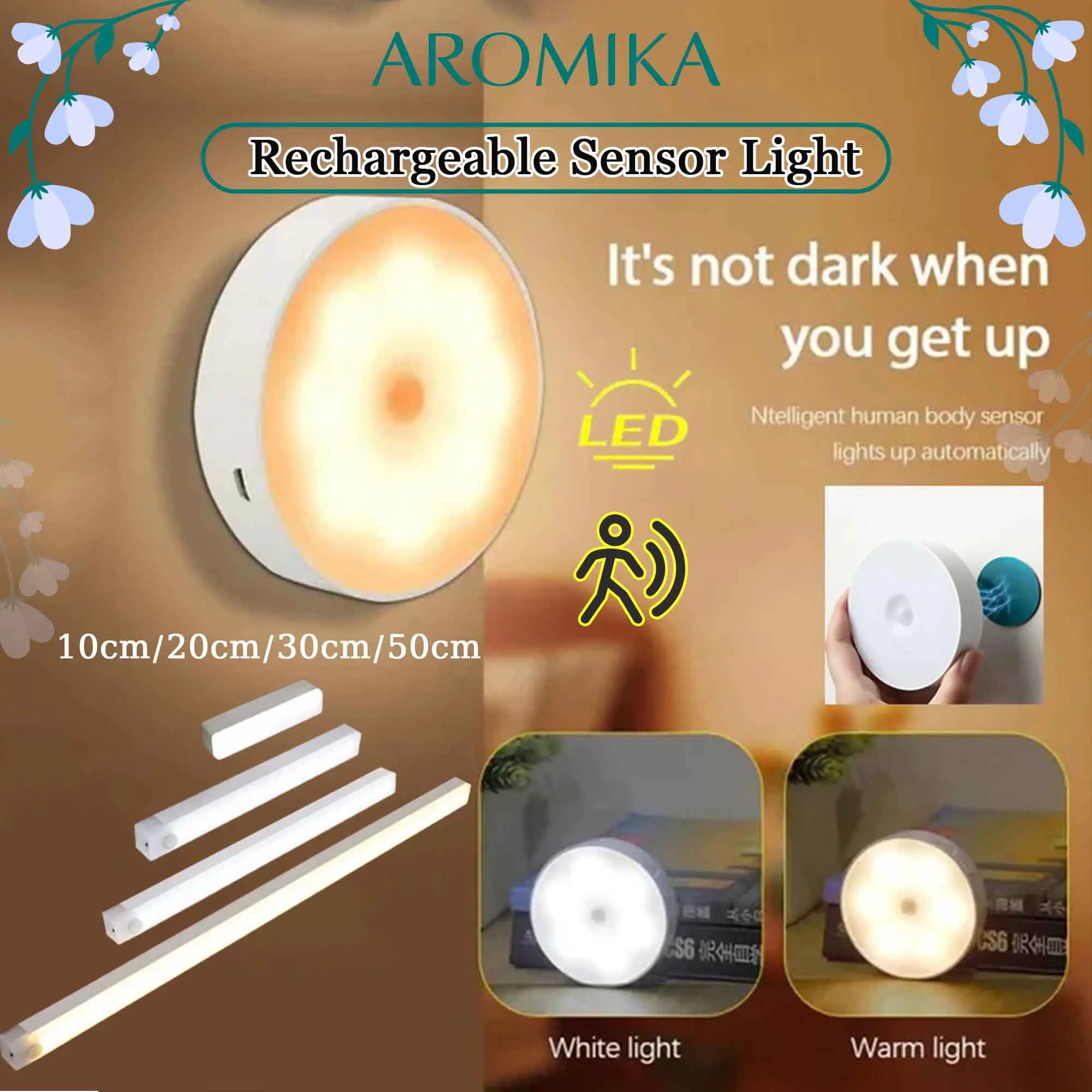 Motion Sensor Led Night Light USB  Rechargeable For Bedrooms, Stairs, Wardrobes, Corridors, Bathrooms, Energy-Saving Lights