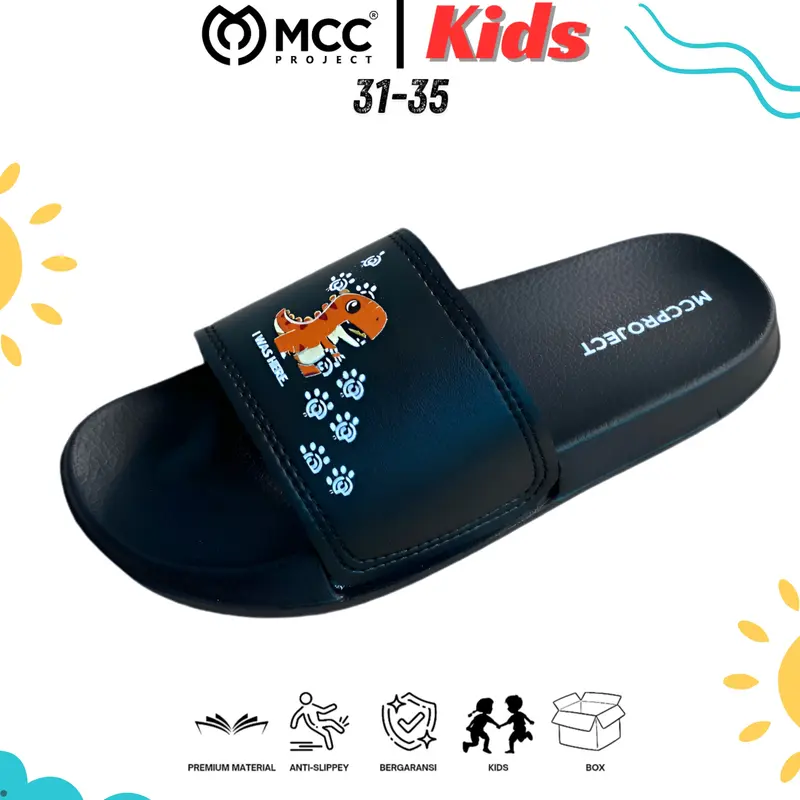 Sandal Slop Slip On Distro Casual Anak Laki-laki Perempuan MCC Project IWH Black White 31-35 Fashion 0