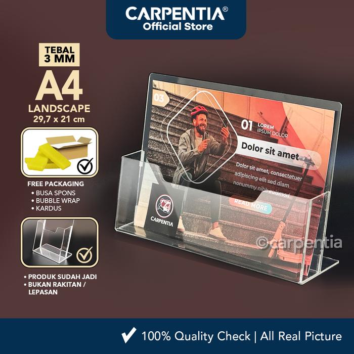 Gambar Carpentia | Brochure Holder Acrylic tebal 3 mm - Tempat Brosur Akrilik A4 Horizontal Landscape - Tipe A Bening - [Rak Pamflet Display Flyer Meja Desk] dari Carpentia Indonesia Kota Tangerang Selatan Tokopedia