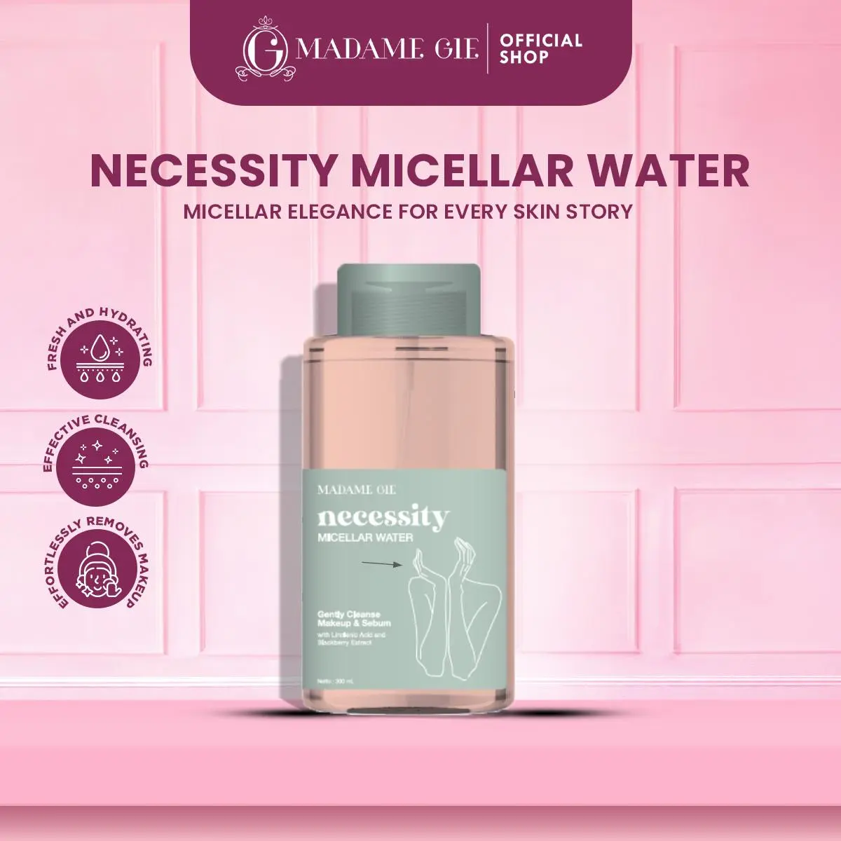 Madame Gie Necessity Micellar Water - 300ml Pembersih Wajah Make Up Remover Cleansing Water for All Skin Type