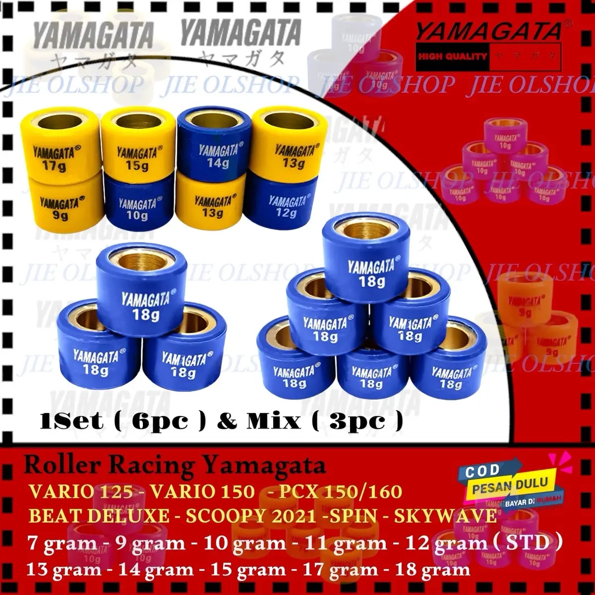 YAMAGATA Roller Racing Honda VARIO 125 VARIO 150 GENIO PCX 150 Lokal BEAT DELUXE ADV SCOOPY 2021 SPIN SKYWAVE HAYATE SKYDRIVE  Set & Mix 9 10 11 12 13 14 15 17 18 Gram Motor