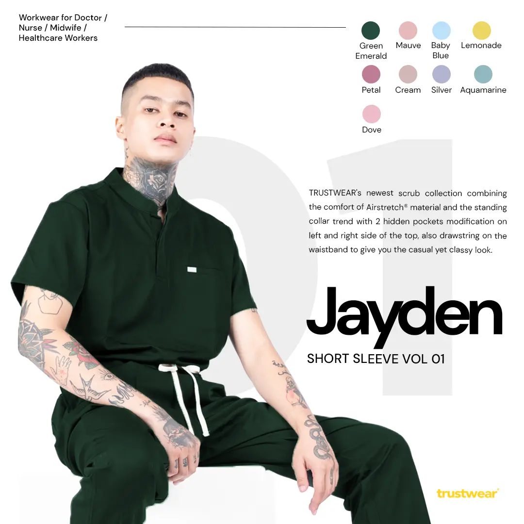 TRUSTWEAR - Jayden Doctor's Scrub / Set Baju Celana Jaga OKA OK Perawat / Dokter Lengan Pendek I