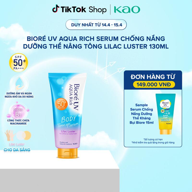 Biore UV Aqua Rich Serum Chống Nắng Dưỡng Thể Nâng Tông Lilac Luster 130ml kem chống nắng body  biore