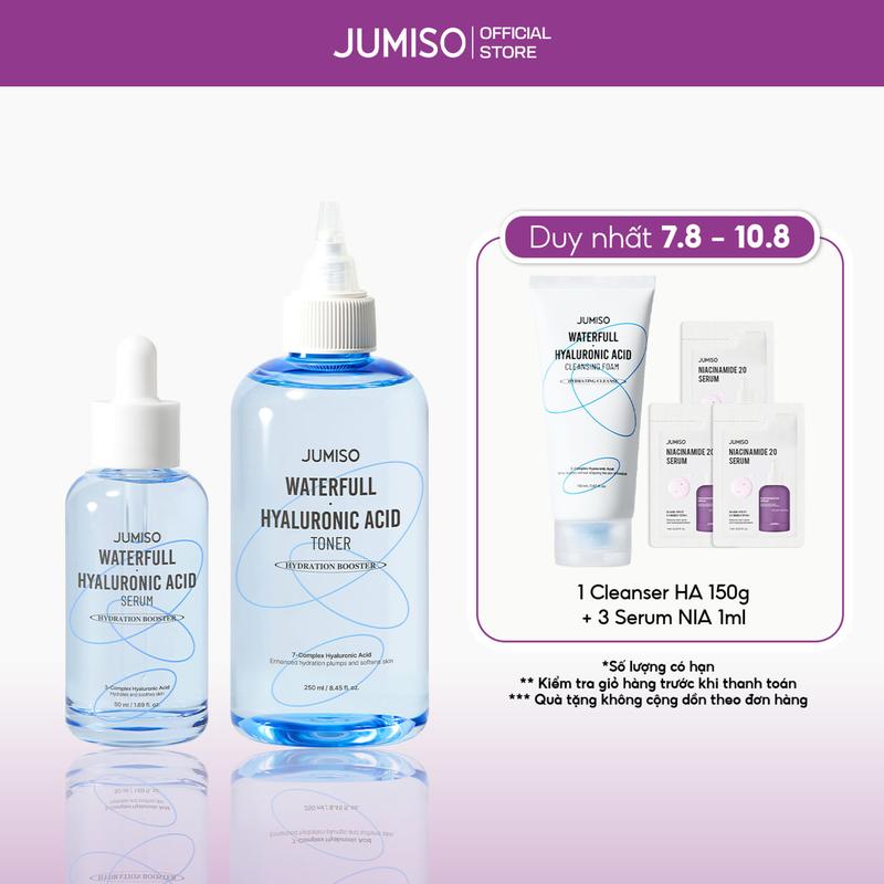 Bộ Đôi Hỗ Trợ Cấp Ẩm Sâu Cho Da Toner, Serum JUMISO Waterfull Hyaluronic Acid