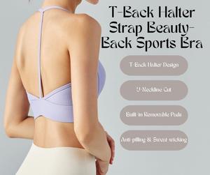 T-Back Halter Strap Beauty-Back Sports Bra – Shockproof Yoga Fitness Tank with Built-in Pads [YA28]