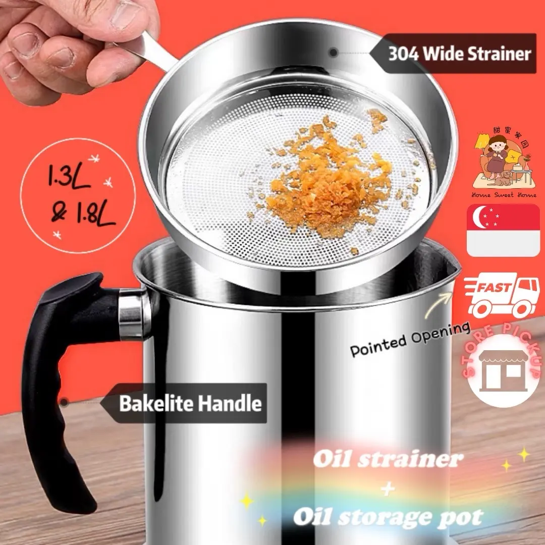 [SG] Oil Filter Pot Oil Strainer Oil Bottle Oil Storage Pot Kitchen Lid