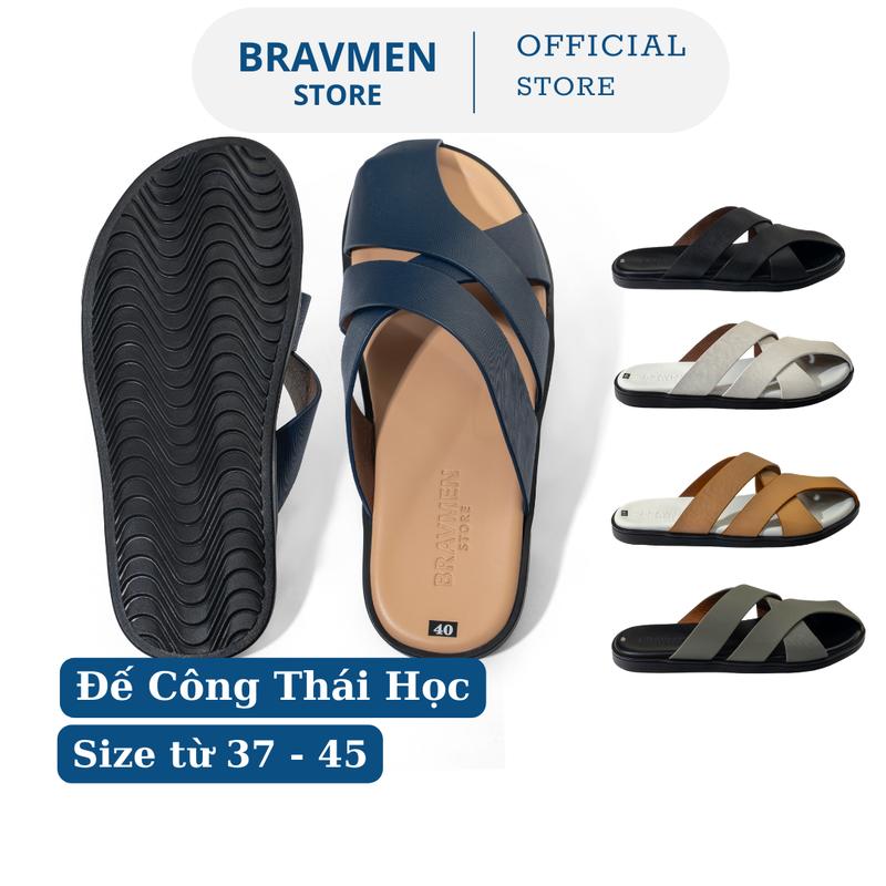 Dép Da Nam 3 Quai Chéo Bravmen – Đế Công Thái Học Êm Chân Chống Trượt Dáng Mảnh Size 37–45 Mã K18