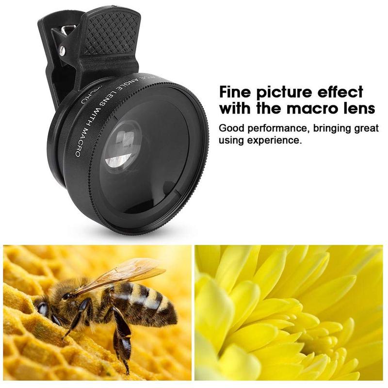 Phone Camera Lens, 2 in 1 Cell Phone Clip-on Lens Kit 0.45X Wide Angle Lens 140°+ 12.5X Macro Lens Clip-on iPhone Lens for iPhone Samsung and Most of Android Smartphone 2