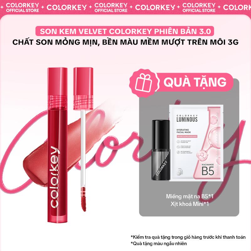 [Exclusive Livestream] Son Kem Velvet COLORKEY Phiên Bản 3.0 Chất Son Mỏng Mịn, Bền Màu Mềm Mượt Trên Môi 3g - KLL2L2