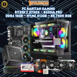 INV GAMING - PC RAKITAN GAMING RYZEN 7 5700X | B550M PRO | DDR4 16GB | NVME 512GB | RX 7600 8GB | BLACK EDITION