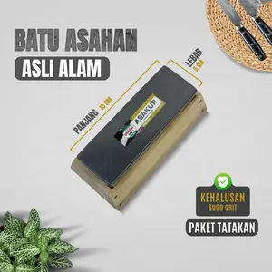 ASAKUR Batu Asahan Asli Alam 6000 Grit - Pengasah Pisau & Benda Tajam - Paket Tatakan Sedang - 15 X 5 X 2 CM - Kualitas Tinggi & Garansi